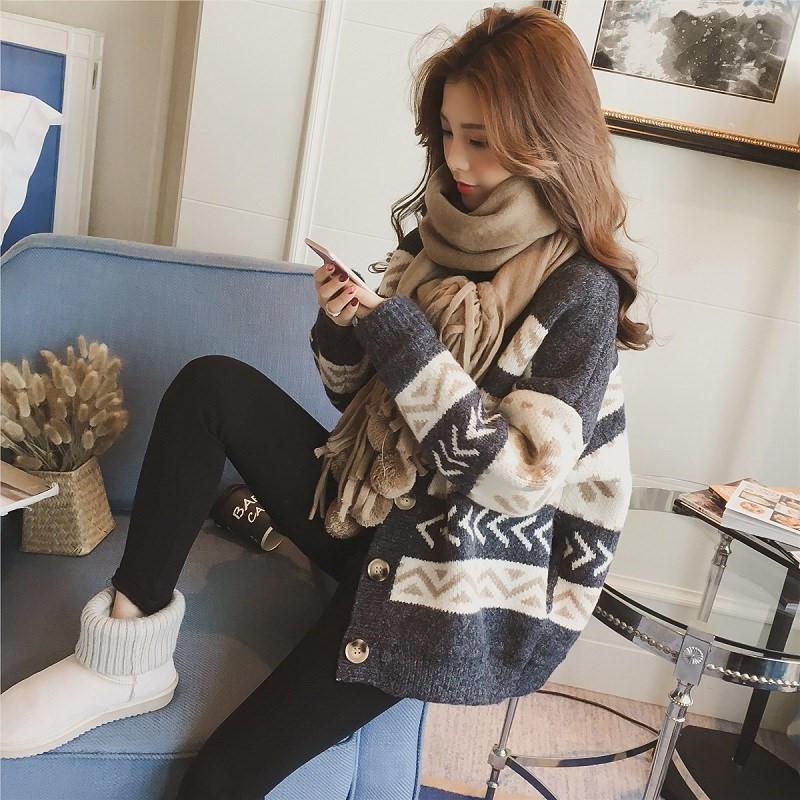 100%羊绒开衫女韩版网红慵懒风