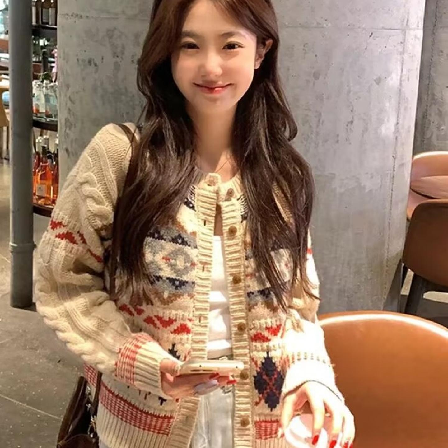 100%山羊绒开衫女费尔岛外套