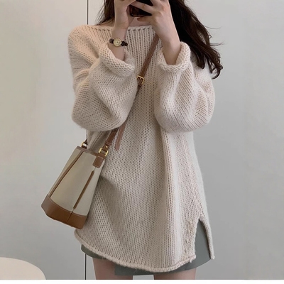 100%山羊绒毛衣女中长款加厚宽松