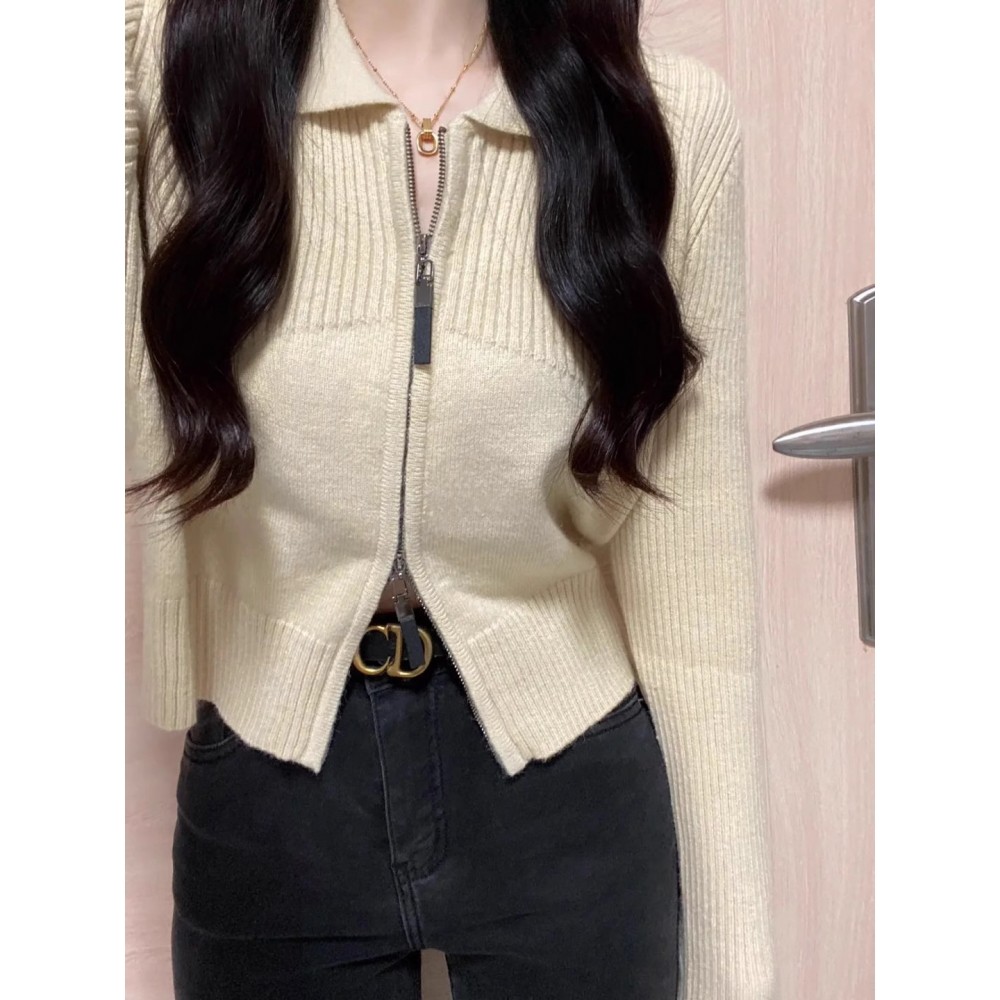 100%山羊绒法式拉链polo领针织开衫女短款2025新款小个子毛衣外套,女装/女士精品,羊绒衫,淘宝优惠券,粉丝福利购,淘宝优惠卷