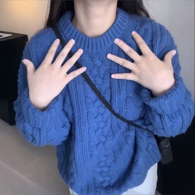 100%纯山羊绒毛衣女加厚2025秋冬新款圆领麻花宽松套头针织打底衫