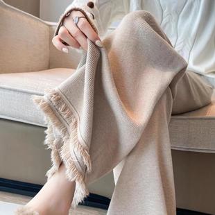 女慵懒风高腰休闲拖地裤 100%纯山羊绒2025秋冬新款 加厚针织阔腿裤