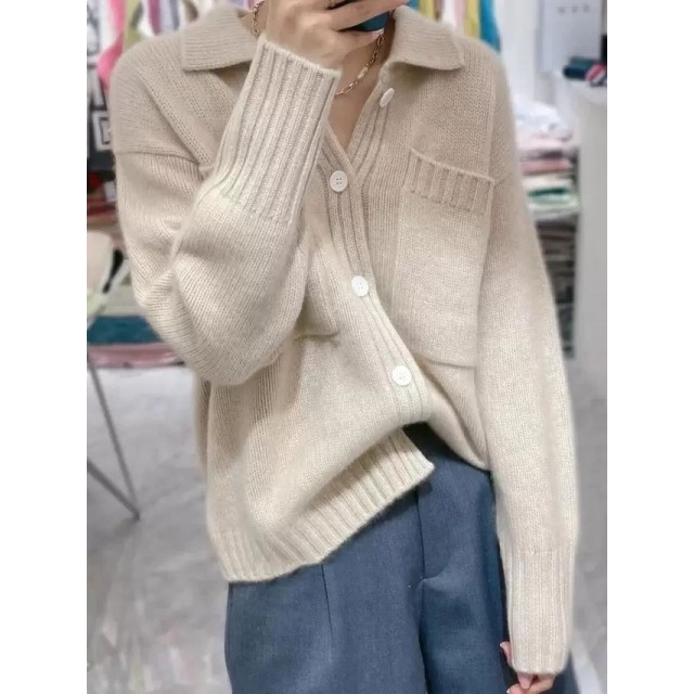 100%山羊绒针织开衫女小香风2025秋冬新款翻领口袋宽松毛衣外套厚,女装/女士精品,羊绒衫,淘宝优惠券,粉丝福利购,淘宝优惠卷