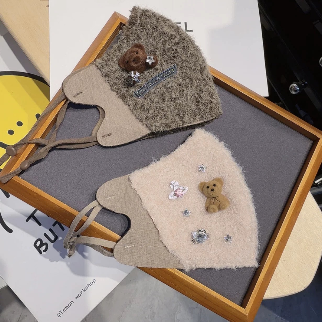 高颜值泡菜奶呼呼毛绒绒小熊保暖口罩秋冬时尚