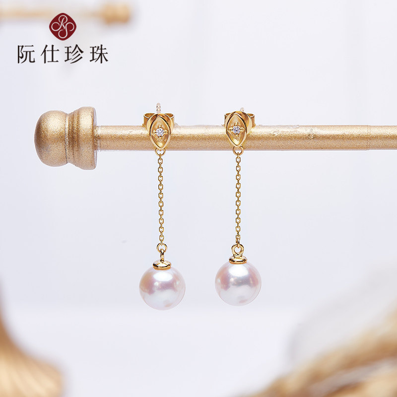 RUANS/阮仕18k金天使之眼钻石耳环 女正品天然淡水有核珍珠耳坠