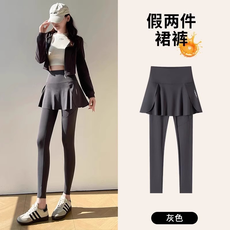 外穿鲨鱼裤裙裤一体假两件瑜伽显瘦运动高腰收腹提臀塑形修身九分