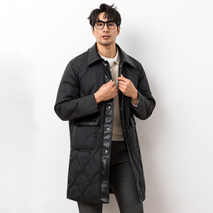 冬季新款90白鸭绒羽绒服中长款皮料拼接男士羽绒服 8899-P350大叔图片
