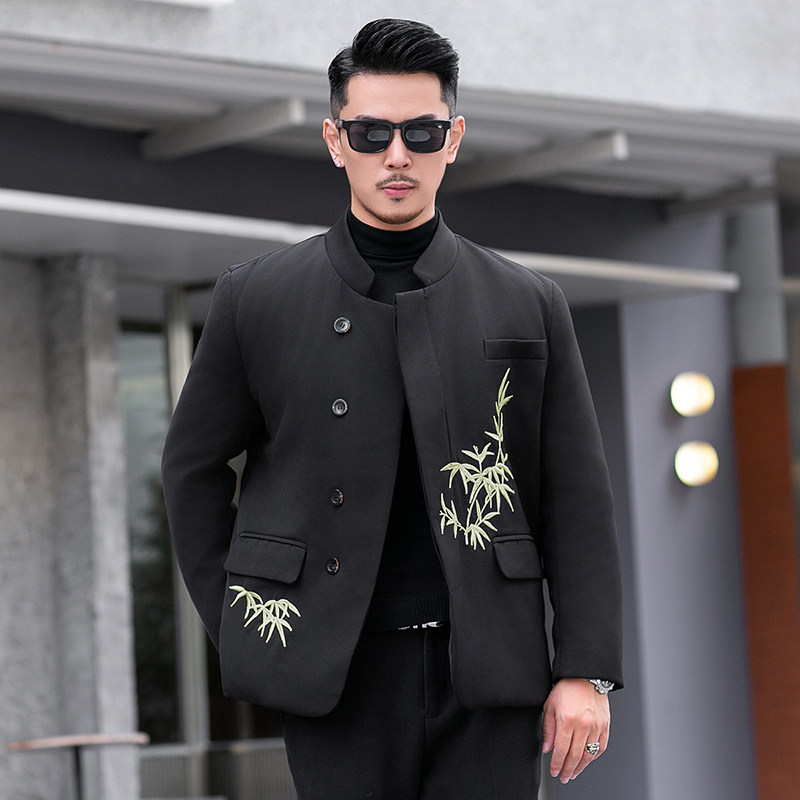 新中式2025冬季中山装新款男士90白鸭绒羽绒服9801-P275模特图片