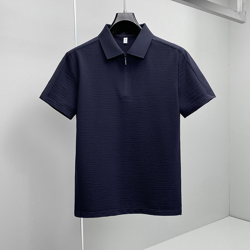 肌理感翻领26夏季老钱风新款拉链商务冰丝修身POLO衫D816-P78挂藏，男装Polo衫，钱塘6023