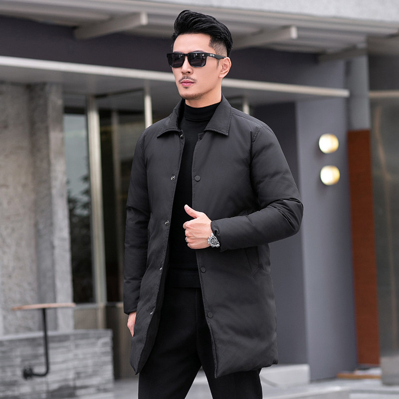 商务加厚新款男士中长款90白鸭绒羽绒服9819-P345模特长期有货图片