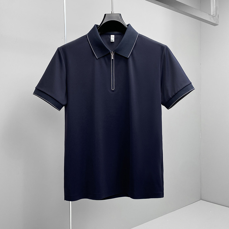 2026夏季新款拉链纯色商务冰丝修身POLO衫翻领短袖3021-P88挂拍，男装T恤，钱塘6023