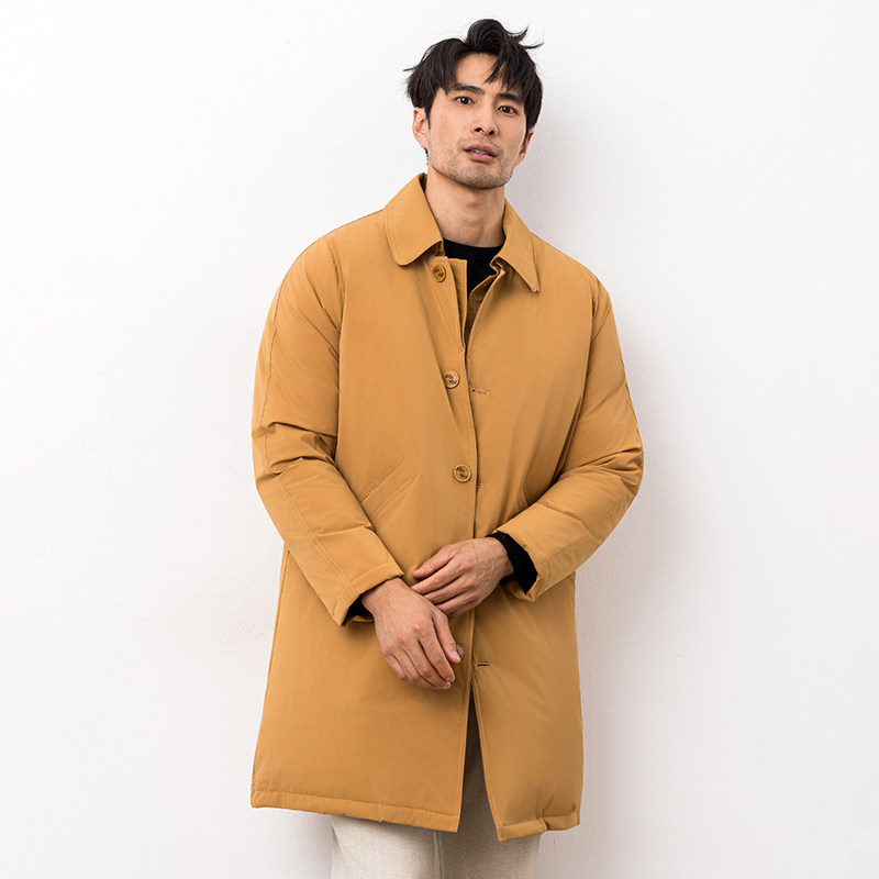 超柔蛋白新款拼接双领中长款商务羽绒服90白鸭绒9830-P345大叔卡,男装羽绒服,钱塘6023