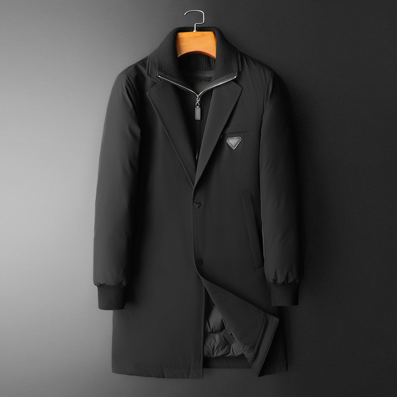 25新款西装领针织拼接可脱卸假两件羽绒服90白鸭绒9829-P365平铺，男装西服套装，钱塘6023