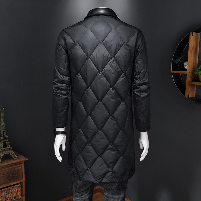 2025冬季新款男士羽绒服中长款皮料拼接90白鸭绒8899-P350假模,男装羽绒服,钱塘6023