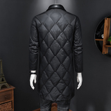 2025冬季新款男士羽绒服中长款皮料拼接90白鸭绒8899-P350假模，男装羽绒服，钱塘6023