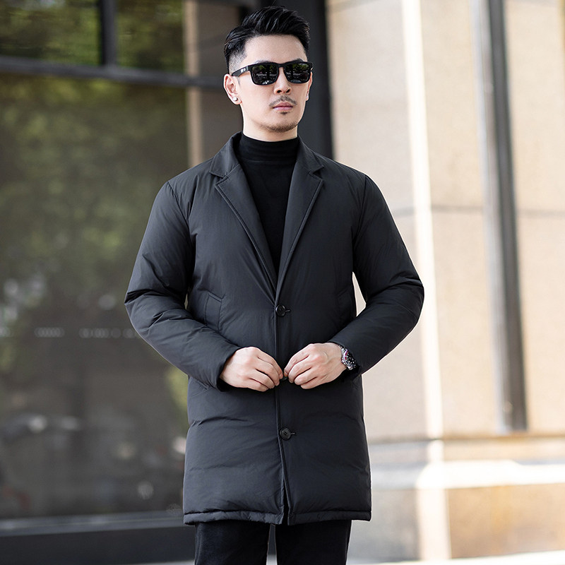 超柔超轻2025冬季新款西装领中长款加厚羽绒服男9827-P325模特,男装羽绒服,钱塘6023