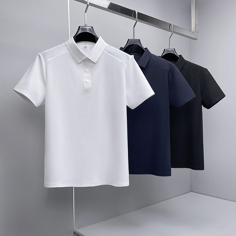 肌理感翻领2026夏季老钱新款拼接商务冰丝修身POLO衫D818-P78挂白，男装Polo衫，钱塘6023