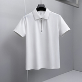 26夏季新款拉链纯色商务冰丝无痕修身POLO衫翻领短袖3011-P88挂白，男装T恤，钱塘6023