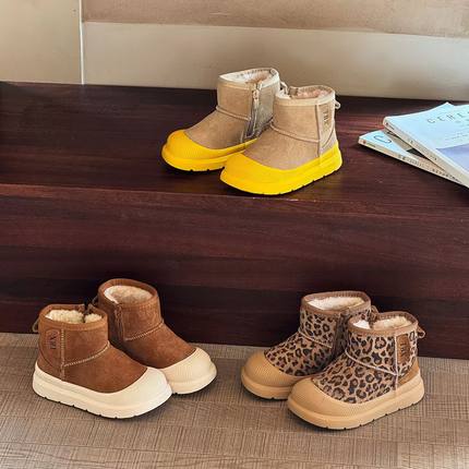 儿童雪地靴真皮女童短靴宝宝加绒加厚保暖棉靴2025新冬男童大棉鞋
