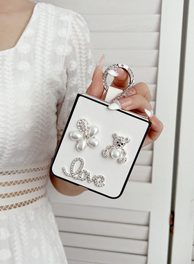 适用华为nova flip手机壳novaflip小折叠屏华为P50pocket2水钻手提指环扣奢华小熊兔子白色简约新款女防摔潮