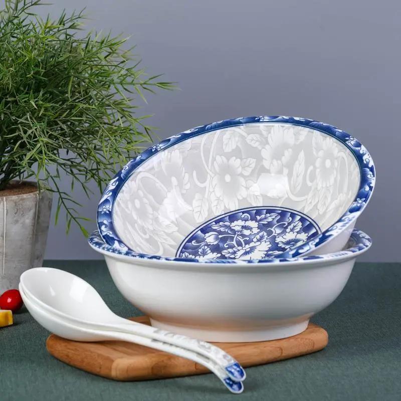 陶瓷青花汤碗+大勺子家用菜碗汤盆泡面碗沙拉碗饭店混沌面条碗