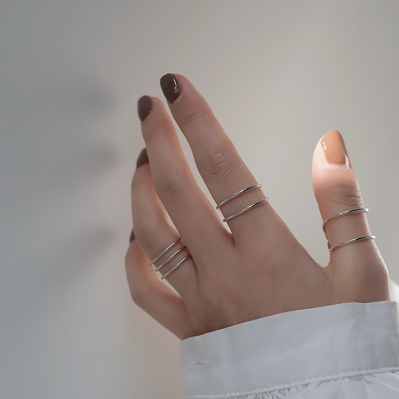 s925纯银多层戒指女ins潮2020新款线戒食指指环个性开口圈圈戒指