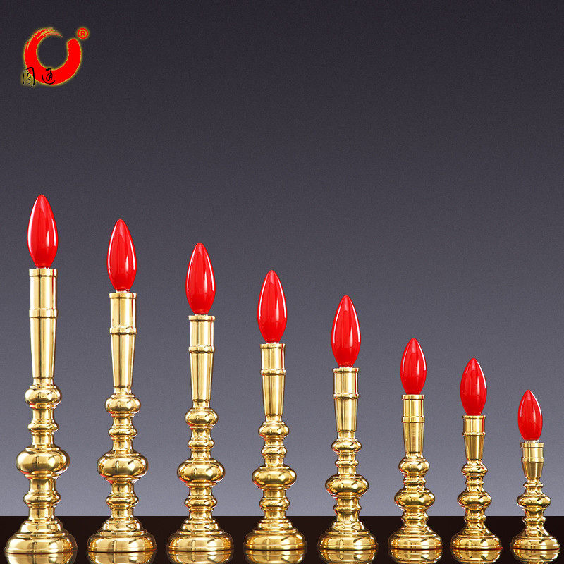 黄铜电烛灯电烛台供灯佛灯家用供奉财神爷led铜电蜡烛台供佛黄铜