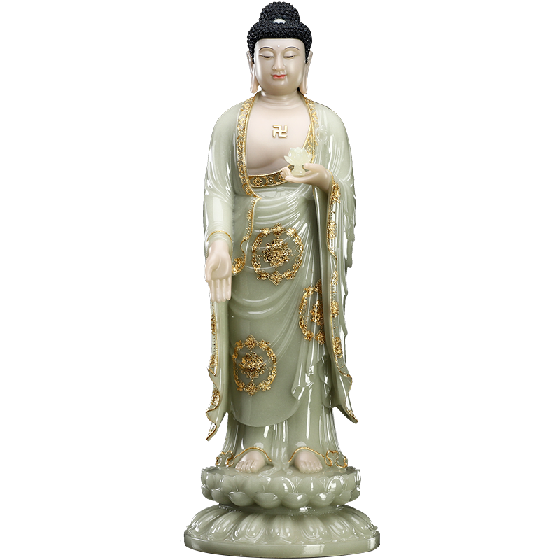 翠玉镶金西方三圣佛像