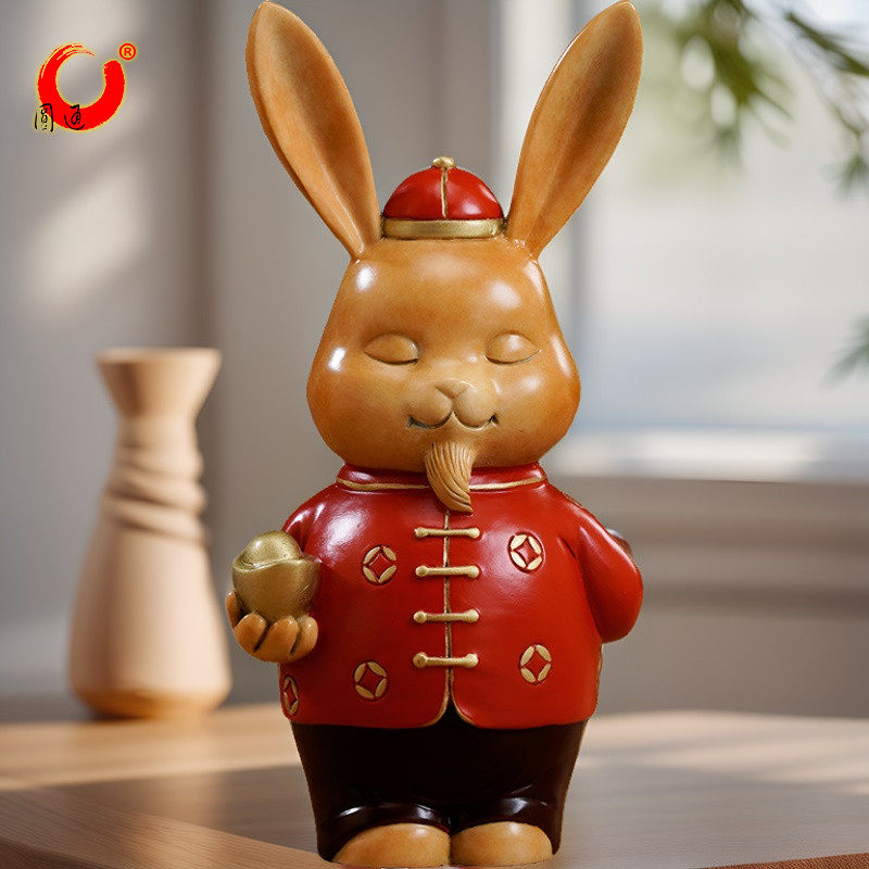 圆通工艺《兔财主》土财主招财铜兔子摆件铜雕福兔吉祥物桌面饰品