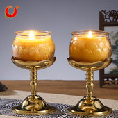 莲花蜡烛台酥油灯座 供佛 灯架佛前家用 黄铜烛台 圆通佛具铜烛台