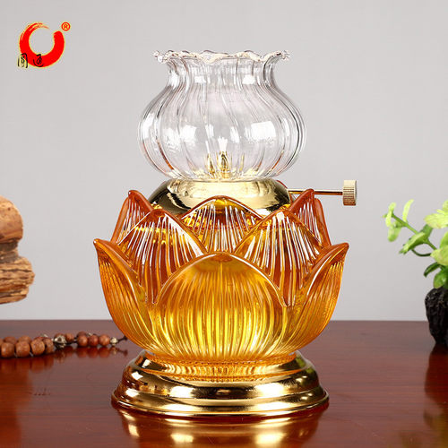 圆通佛具 油灯 供佛 供奉家用酥油灯 莲花苏油灯长明灯玻璃供佛灯