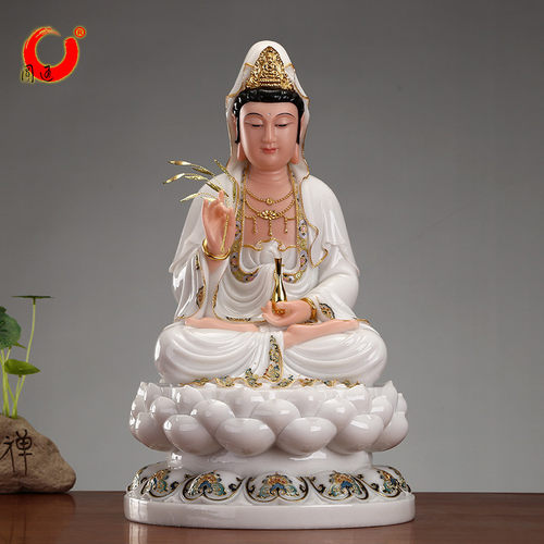 圆通佛具 汉白玉石粉观音佛像 供奉 家用珐琅彩南海观音菩萨摆件 - 封面