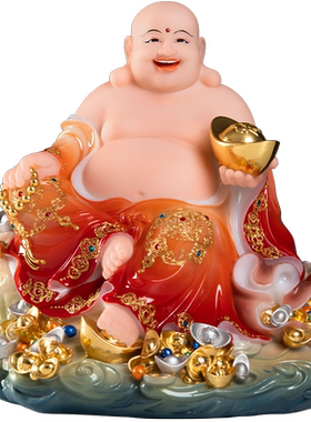 汉白玉亮色彩釉欢喜弥勒佛