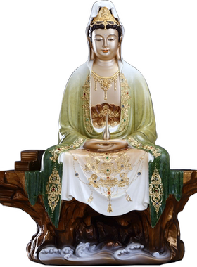 掐丝镶宝禅定观音铜自在观音摆件