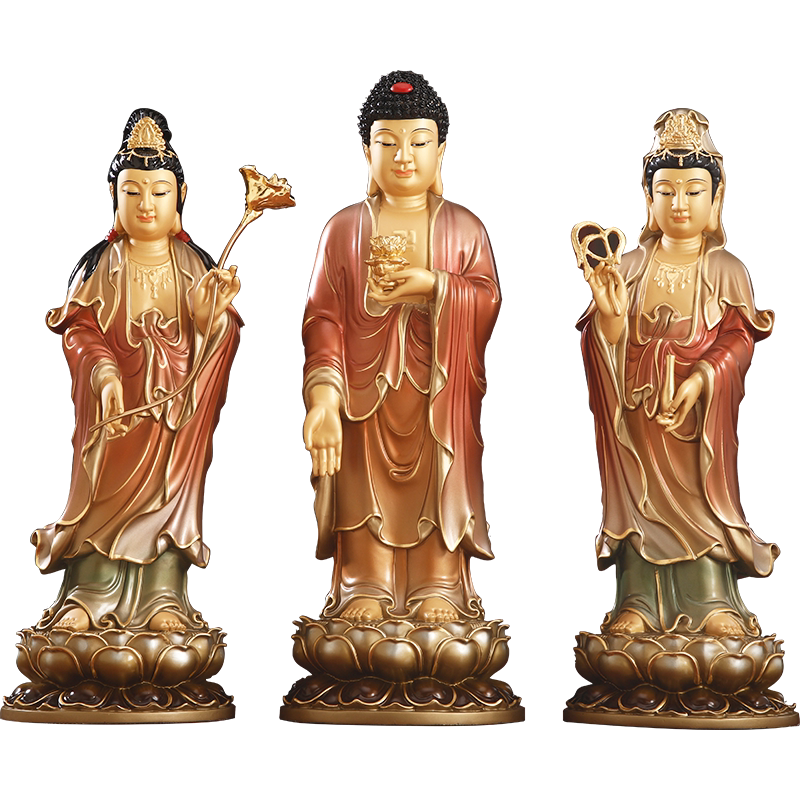 太古彩西方三圣塑像佛像黄铜像