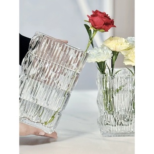 北欧轻奢水晶透明玻璃花瓶摆件客厅插花富贵竹玫瑰百合鲜花装饰