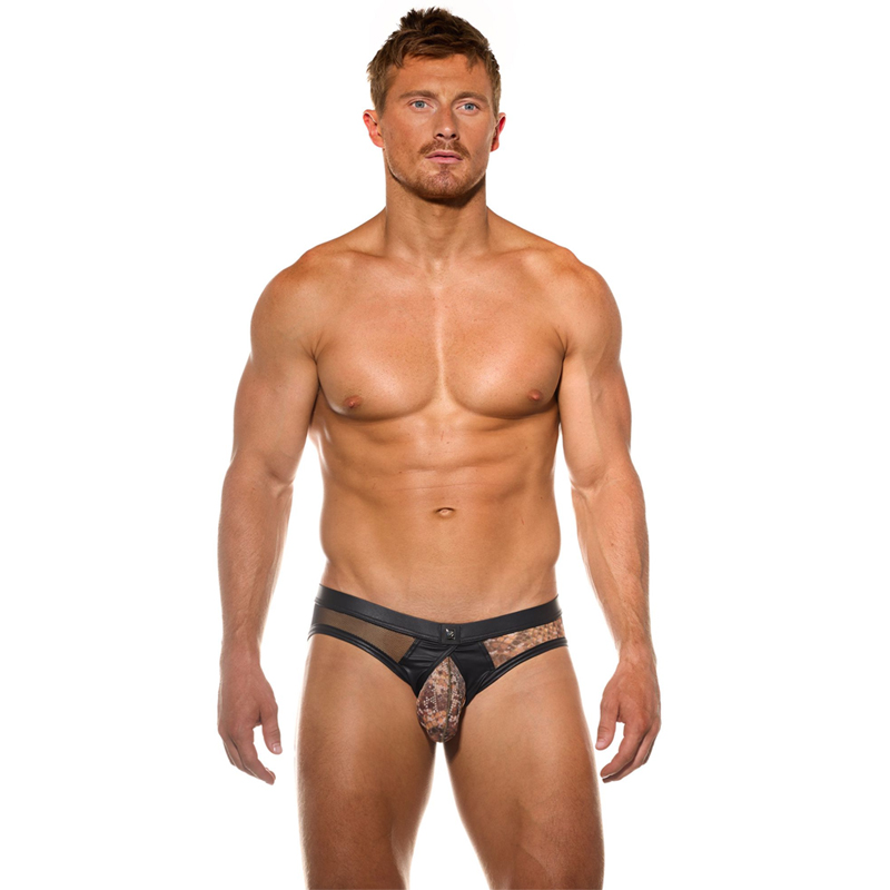 GH透明网纱网眼蛇纹印花三角内裤