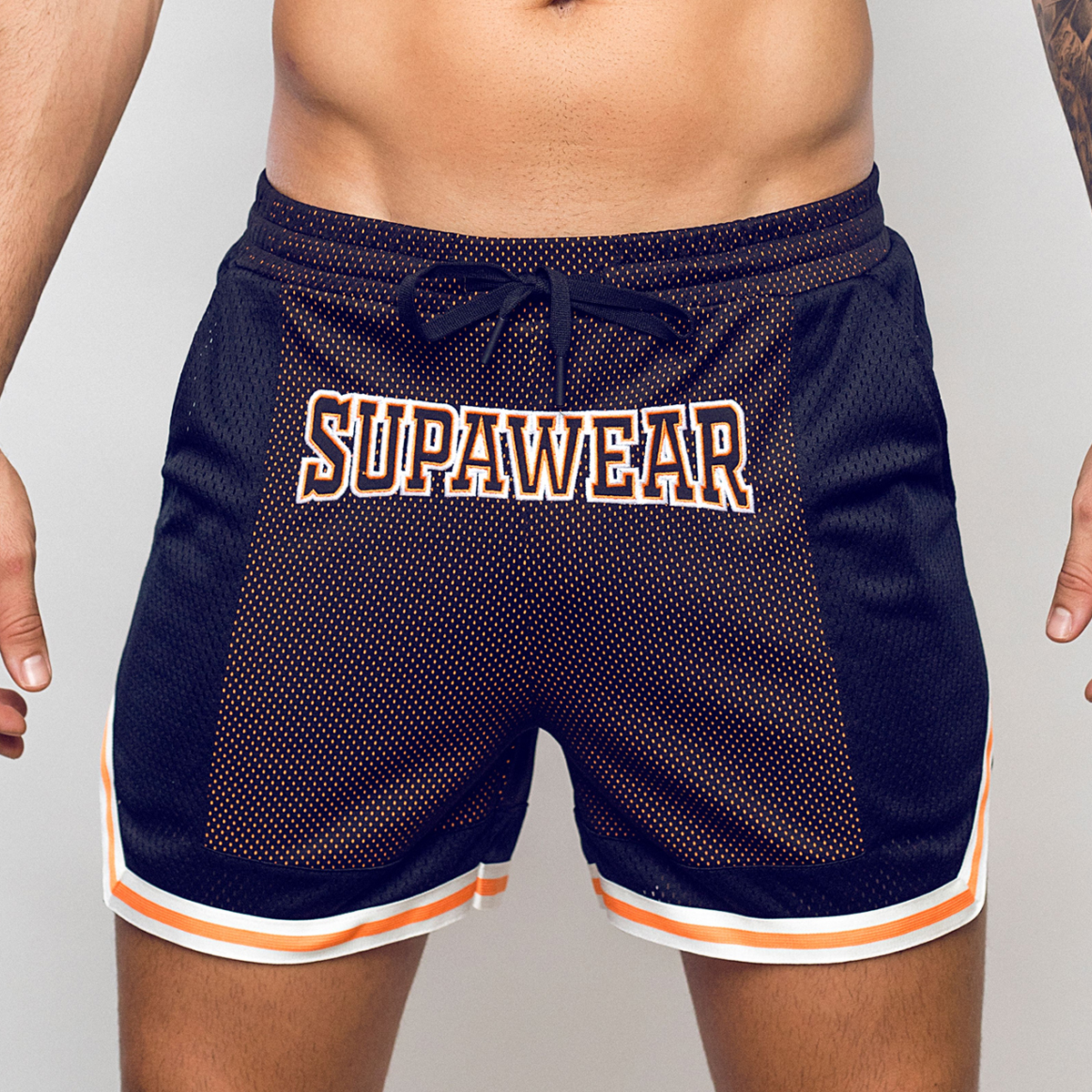 SUPAWEAR 复古透气舒适网眼运动跑步健身低腰系带男士三分短裤