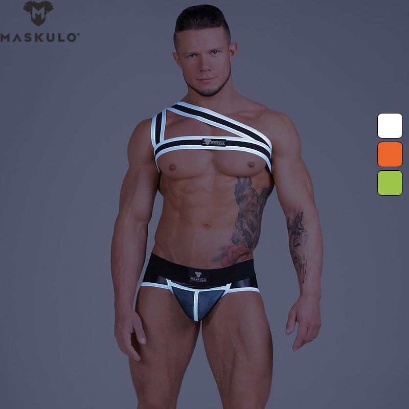 MASKULO 派对大趴舞者荧光不对称斜肩男士弹力肩带HR071