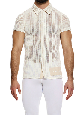 MODUS VIVENDI 复古编织时尚柔软舒适透气修身男士短袖衬衫07441