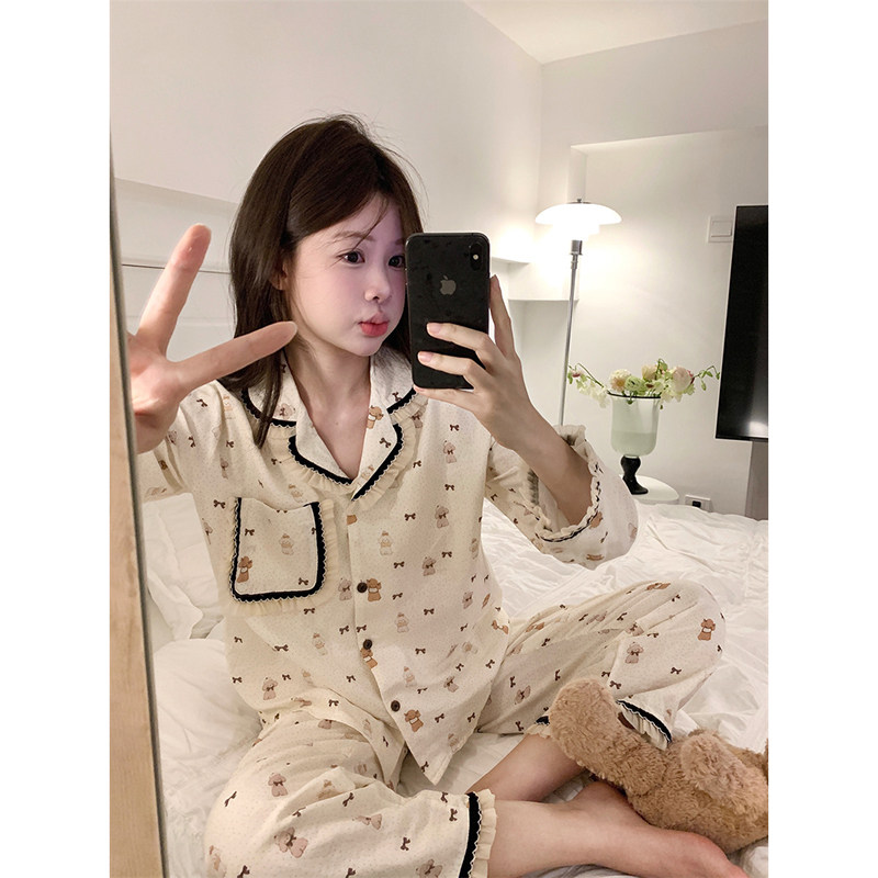 春秋蝴蝶结狗狗睡衣女花边纯棉麻