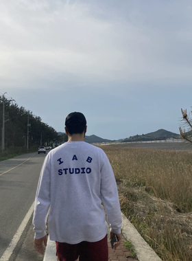 韩国IAB STUDIO高品质100%棉长袖T恤纯棉秋冬男女通用套头潮牌