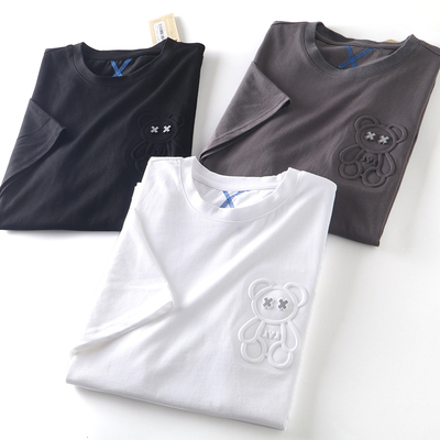 夏季220克精梳棉压花阔版短袖T恤