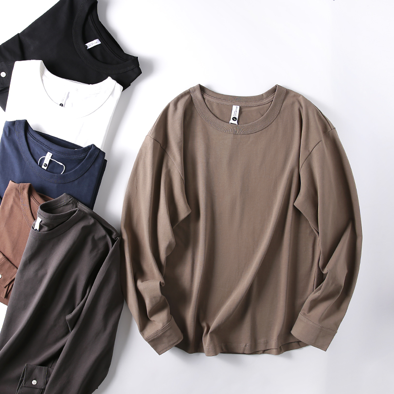 春秋男日系简约休闲圆领长袖T恤