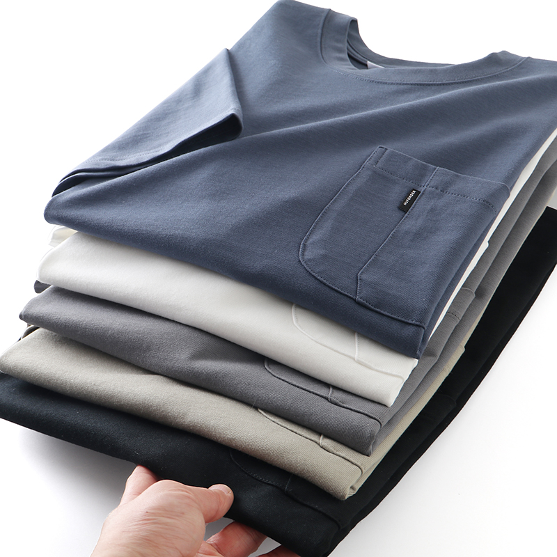 夏季高支全棉单口袋百搭短袖T恤