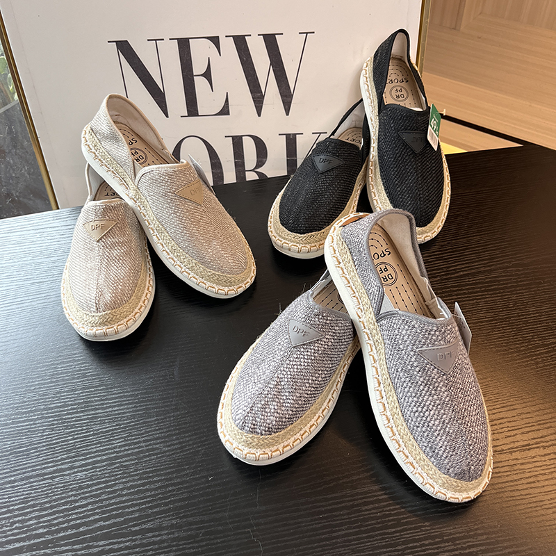 复古一脚蹬休闲麻鞋草编渔夫鞋男