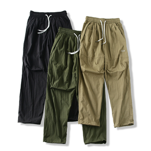 阔版 户外防泼溅 剪裁 夏季 山系机能工装 男松紧腰直筒休闲裤 裤