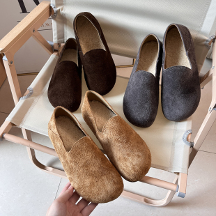 一脚蹬软底懒人鞋 可踩两穿 女休闲豆豆鞋 复古勃肯鞋 头层牛皮