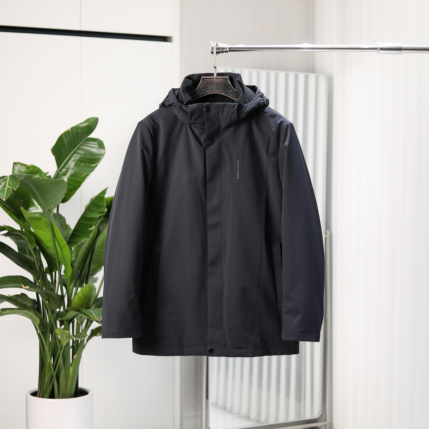 可拆卸兔毛内胆中长款保暖派克服