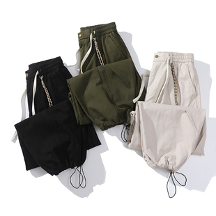 立体剪裁 弯刀阔腿裤 男士 松紧腰宽松直筒工装 设计师款 裤 美式